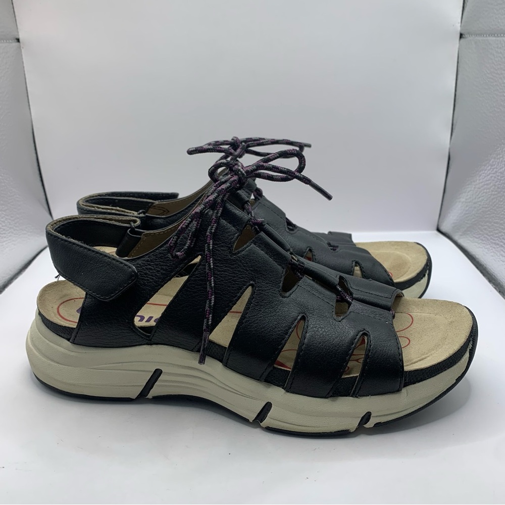 Naot Leather Lace-Up Wedge Sandals Yarrow Black Velvet